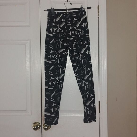 Fabulegs black leggings hairdresser, scissors combs clips Sz S - Picture 4 of 6